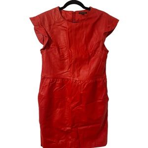 RACHEL ZOE 'Antonia' Red Lamb Leather Mini Dress Pockets Back Zipper Size 6